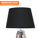 Sarantino Timber Tripod Floor Lamp Adjustable Height Taper Fabric - Side View