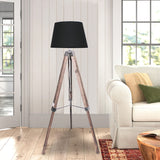 Sarantino Timber Tripod Floor Lamp Adjustable Height Taper Fabric - Rear View