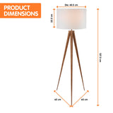 Sarantino Metal Tripod Floor Spot Lamp Shade Drum in Wooden Finish - Front View