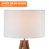 Sarantino Metal Tripod Floor Spot Lamp Shade Drum in Wooden Finish - Side View