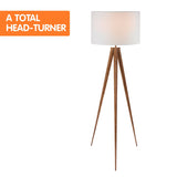 Sarantino Metal Tripod Floor Spot Lamp Shade Drum in Wooden Finish - 45-Degree Angle
