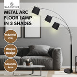 Sarantino 3-Light Arc Floor Lamp Adjustable Black 3 Shades - Front View