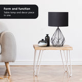 Sarantino Metal Wire Table Lamp in Black Finish With Black Drum Shade - Rear View