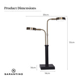 Sarantino LED Metal Table Lamp with 2 Lights Brushed Gold Black Finish - Low Angle