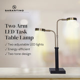 Sarantino LED Metal Table Lamp with 2 Lights Brushed Gold Black Finish - Extra Image