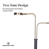 Sarantino LED Metal Floor Lamp with 2 Lights in Brushed Gold and Black Finish - Low Angle
