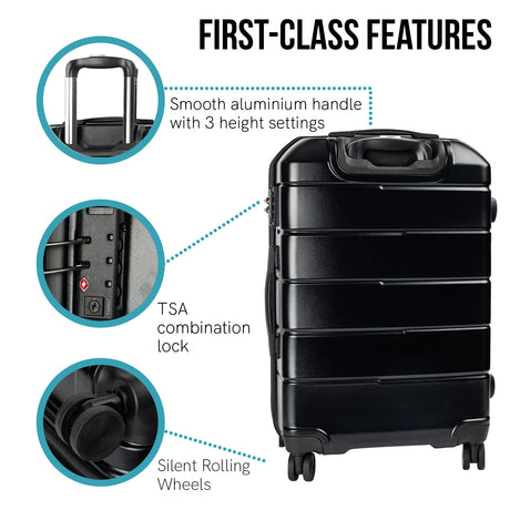 Olympus Artemis 24in hard shell suitcase in jet black ABS+PC, expandable zipper