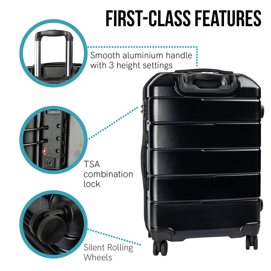 Olympus Artemis 24in hard shell suitcase in jet black ABS+PC, expandable zipper