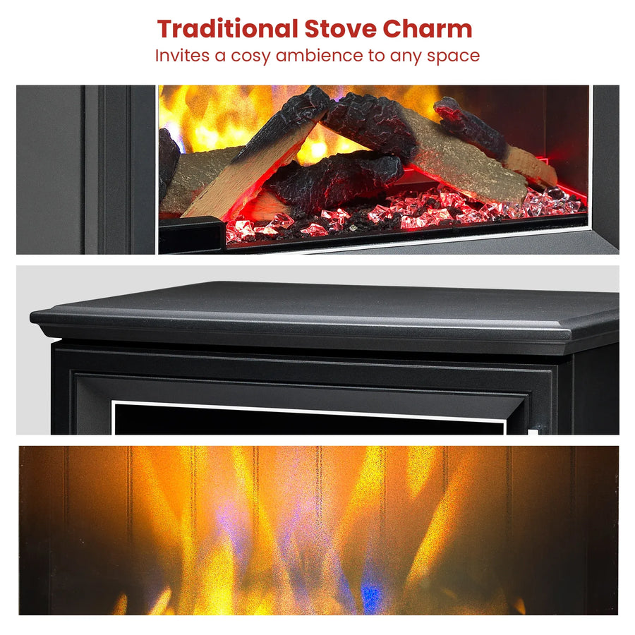 Dimplex Laverton 2kW Freestanding Electric Fireplace Stove Heater, 3D Optiflame Effect, Remote Control, Matte Black