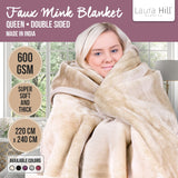 Laura Hill Mink Blanket Double Sided 600GSM Queen Size Beige - 45-Degree Angle