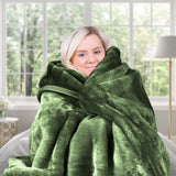 Laura Hill 600gsm Faux Mink Blanket Queen Size Double-sided Throw Rug Large Super Luxurious Soft - Green - Front View