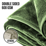 Laura Hill 600gsm Faux Mink Blanket Queen Size Double-sided Throw Rug Large Super Luxurious Soft - Green - Rear View