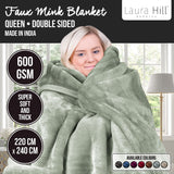 Laura Hill 600-GSM Mink Blanket Queen Size Double-Sided Soft Plush Bed Faux Throw Rug 220 X 240cm Sage - Extra Image