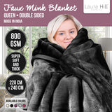 Laura Hill 800-gsm Faux Mink Throw Rug Blanket Queen Size Double-sided Large Super Luxurious Soft Heavy - Black - Low Angle