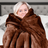 Laura Hill Faux Mink Blanket 800GSM Heavy Double-Sided - Chocolate - Side View