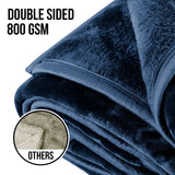 Laura Hill 800-gsm Faux Mink Throw Rug Blanket Queen Size Double-sided Large 220 X 240cm Heavy - Blue - Low Angle