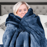Laura Hill 800-gsm Faux Mink Throw Rug Blanket Queen Size Double-sided Large 220 X 240cm Heavy - Blue - Extra Image