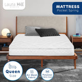 Laura Hill Mattress Queen Size Pillow Top Pocket Spring High Density Foam 22cm - Front View