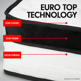 Laura Hill  Double Mattress Bed Size Euro Top 5 Zone Spring Foam 32cm Bedding Pocket - Top-Down View