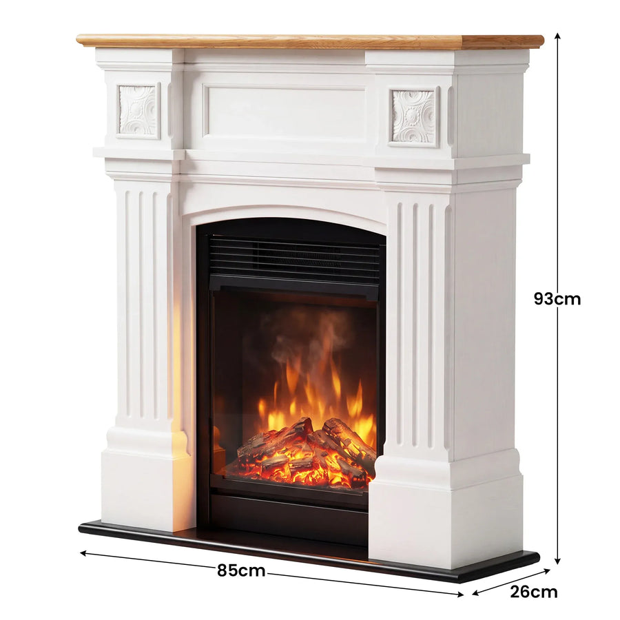 Dimplex Mini Windlesham 1.5kW Freestanding Electric Fireplace Suite, Realistic LED Flame Effect Heater, White & Oak