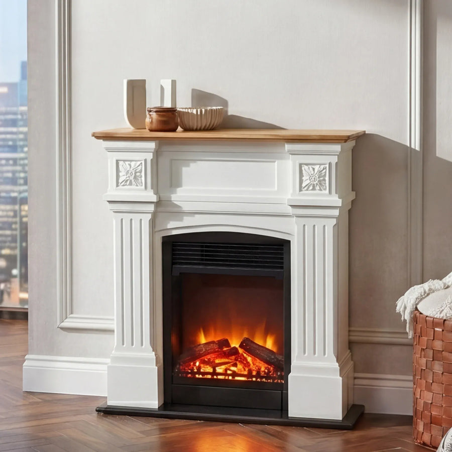 Dimplex Mini Windlesham 1.5kW Freestanding Electric Fireplace Suite, Realistic LED Flame Effect Heater, White & Oak