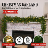 Christabelle 2.74m Christmas Garland with LED Lights Dunhill Shimmer Fir Tree Decoration Ornament - Side View