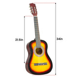 Karrera 34-Inch Sunburst Acoustic Guitar for Kids - Real Wooden Instrument - Side View