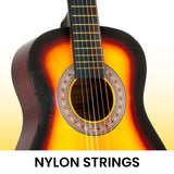 Karrera 34-Inch Sunburst Acoustic Guitar for Kids - Real Wooden Instrument - Top-Down View