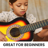 Karrera 34-Inch Sunburst Acoustic Guitar for Kids - Real Wooden Instrument - Rear View