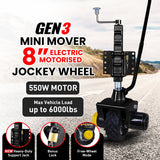 Mini Mover Gen3 12V 550W Electric Motorised Jockey Wheel - Black - Front View