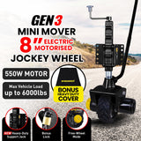 Mini Mover Gen3 12V 550W Electric Motorised Jockey Wheel - Black - Front View