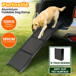 Furtastic 180cm Folding Aluminium Dog Ramp Non-Slip Marine Carpet Portable Pet Steps Ladder for Car SUV Boot 120kg