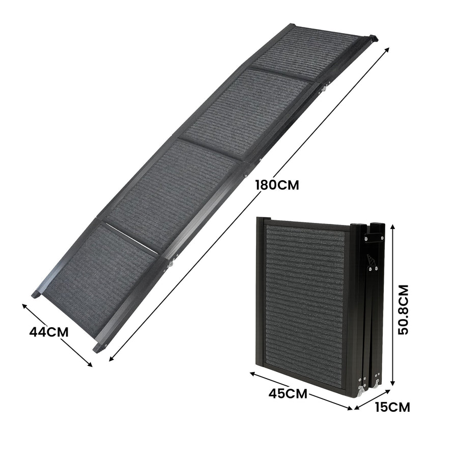 Furtastic 180cm Folding Aluminium Dog Ramp Non-Slip Marine Carpet Portable Pet Steps Ladder for Car SUV Boot 120kg