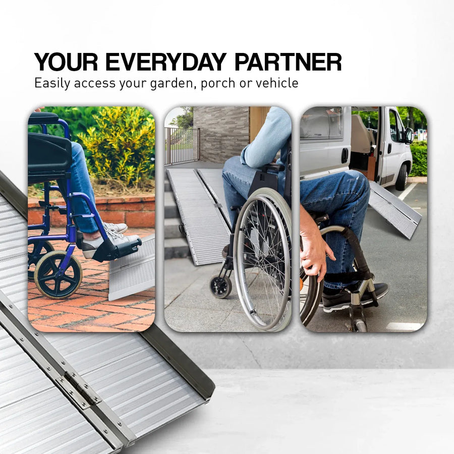 Kartrite 4ft Portable Aluminium Folding Wheelchair Ramp 275kg Heavy Duty Non-Slip Suitcase Ramp for Steps Kerbs