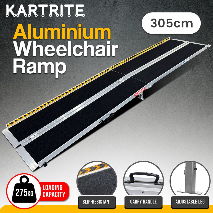 Kartrite 10ft Folding Aluminium Wheelchair Ramp Anti-Slip Portable Suitcase Mobility Scooter Ramp 275kg