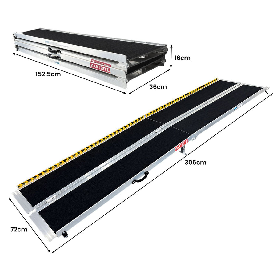 Kartrite 10ft Folding Aluminium Wheelchair Ramp Anti-Slip Portable Suitcase Mobility Scooter Ramp 275kg