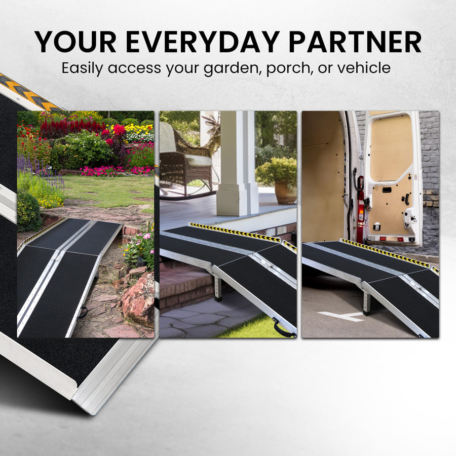 Kartrite 8FT Folding Aluminium Wheelchair Ramp Portable Suitcase Non-Slip Mobility Access for Steps Scooters 275kg