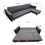 Sarantino Corner Faux Leather Sofa Bed Couch with Chaise - Black - Side View