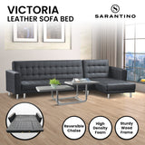 Sarantino Corner Faux Leather Sofa Bed Couch with Chaise - Black - Close-Up Angle