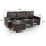 Sarantino Corner Sofa Lounge Couch Modular Furniture Chair Home Faux Leather Chaise Brown - Side View