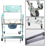 Orthonica Commode Chair With Castors Aluminium Frame Footrest Soft Push Handles - Rear View