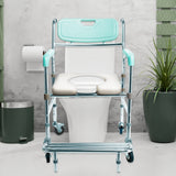Orthonica Commode Chair With Castors Aluminium Frame Footrest Soft Push Handles - Low Angle