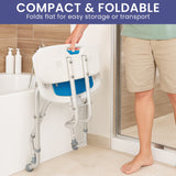 Orthonica Compact & Foldable Commode Shower Chair w/Height Adjustable Aluminium Frame Non Slip Feet HDPE Seat & Backrest - Close-Up Angle