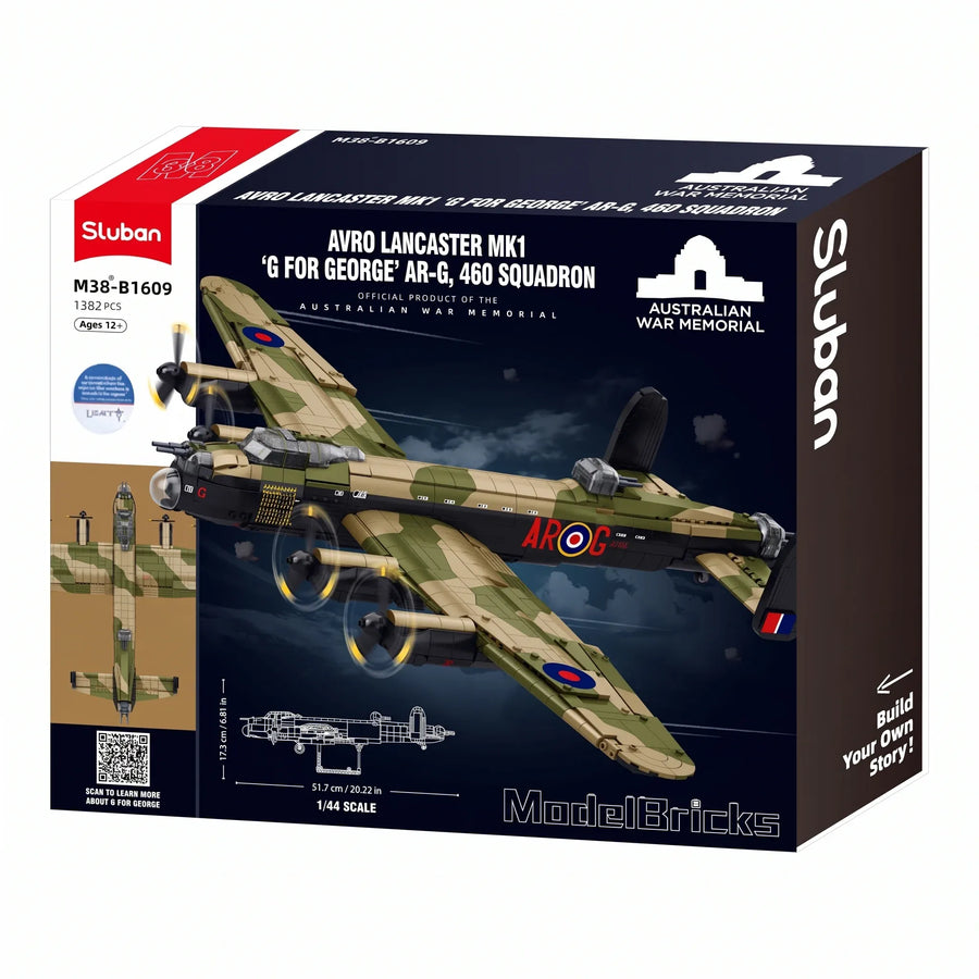 Sluban Model Kit 1:44 Lancaster Bomber G For George Plane WWII RAAF Air Force Military Building Blocks DIY Set Toy Sluban B1609