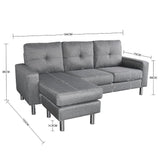 Sarantino Linen Corner Sofa Lounge Couch Modular Furniture L Chair Home Chaise Grey - Rear View