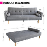 Sarantino Madison Sofa Bed Lounge Couch Futon Furniture Home Light Grey Linen Suite - Extra Image
