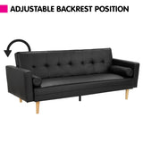 Sarantino Madison Faux Leather Sofa Bed Lounge Couch Futon Furniture Home Suite - Black - Side View