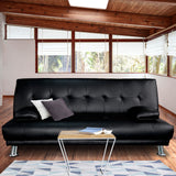 Sarantino Manhattan Sofa Bed Faux Leather Lounge Couch Futon Furniture Suite - Black - Side View