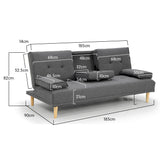 Sarantino Rochester Linen Fabric Sofa Bed Lounge Couch Futon Furniture Suite - Dark Grey - Low Angle