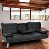Sarantino Rochester Faux Leather Sofa Bed Lounge Couch Futon Furniture Suite - Black - Front View